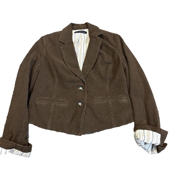 Peruvian Connection Blazer Jacket Tan and Black Houndstooth Plaid US8 Career - Picture 1 of 10